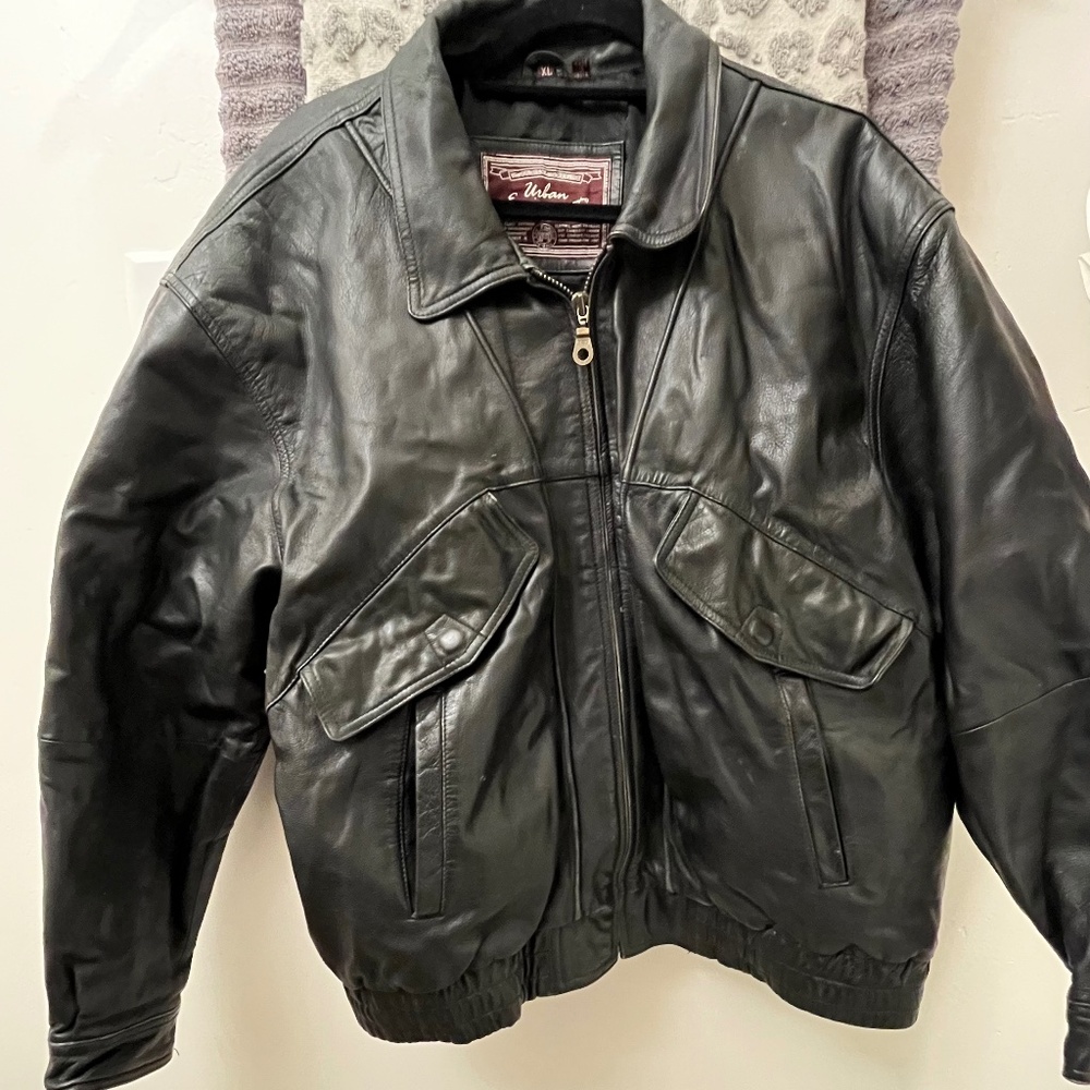 Vintage 80s 90s Urban Equipment Black Bomber Leather Jacket